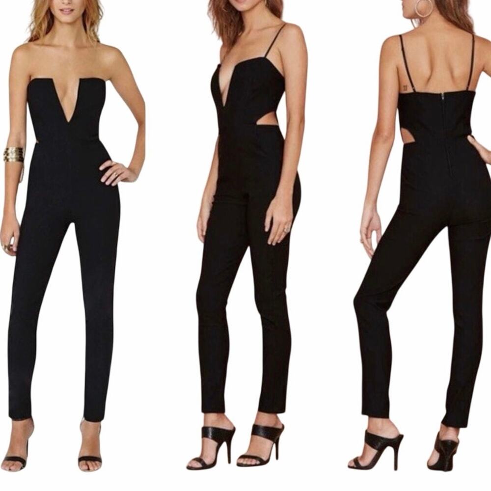 Nasty Gal Midnight Run Cut Out Jumpsuit Bodycon Black Medium EUC - Picture 1 of 9